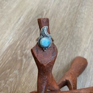 New✨sterling silver moon ring with natural Larimar stone